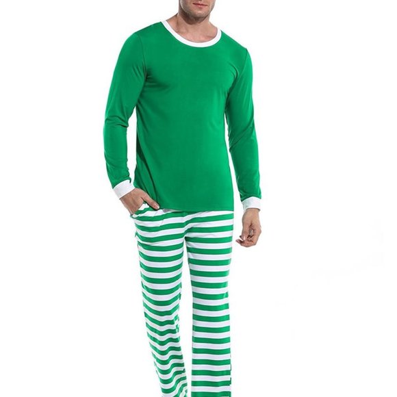 Matching Green White Striped Winter Christmas Family Pajamas PJs Men Women Kids - Picture 3 of 16